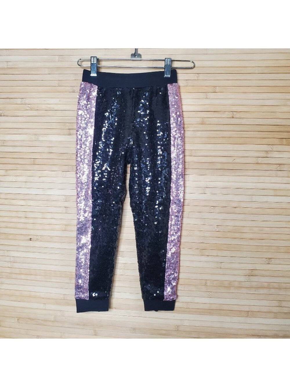 Monnalisa Girl's boutique chic black pink sequin joggers pants sz 5 ITALY XLNT